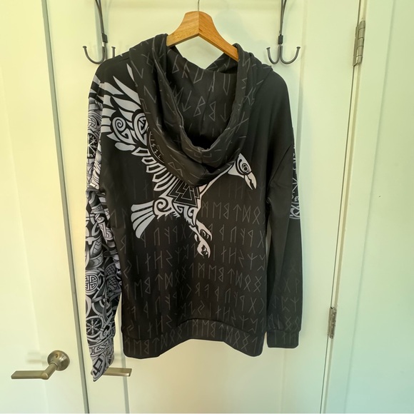 Mens viking style the raven of Odin tattoo special hoodie size L - Picture 4 of 9